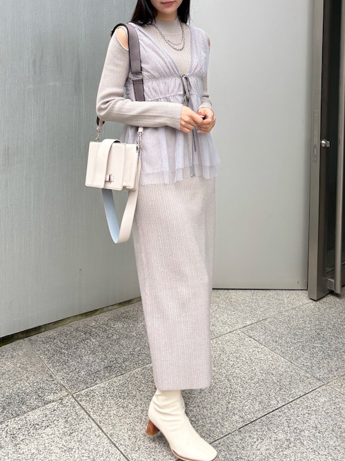 セール】リボンチュールトップス×ラメニットワンピースセット