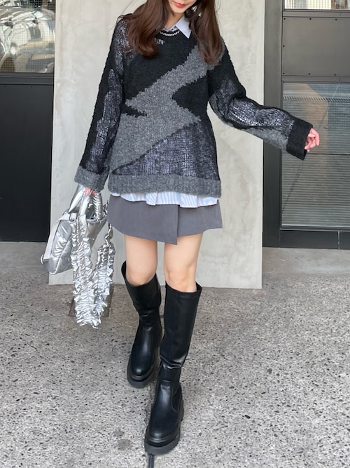 セール】シアーモヘアブロッキングニット（ニット/セーター