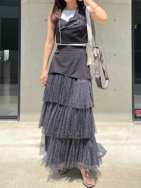 「ティアードスカート」｜「アイテム（その他トップス）」を使った、LADYMADE Stylingさん（レディース・159cm）の夏コーディネート