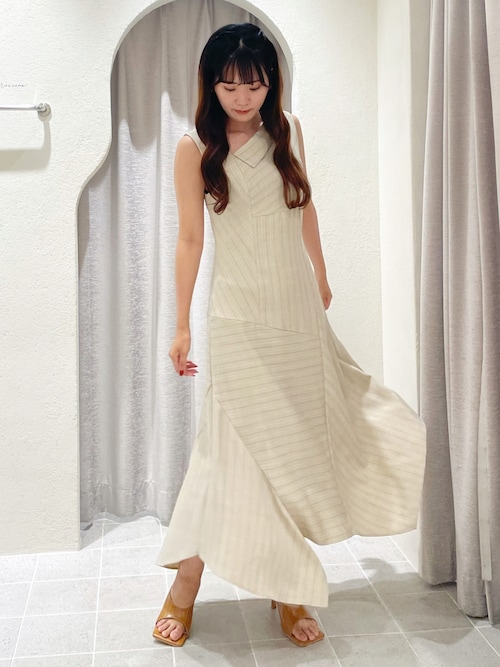 【訳あり美品】LADYMADE♡アシメントリーワンピース　ストライプ　ベージュ 訳あり美品】LADYMADE♡アシメントリーワンピース ストライプ