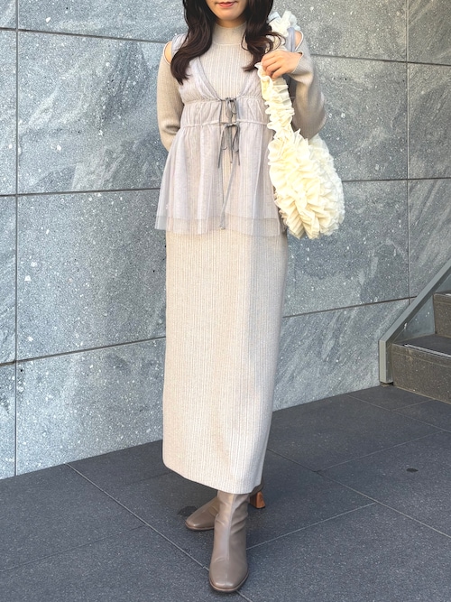 セール】リボンチュールトップス×ラメニットワンピースセット