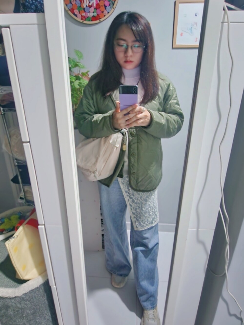 「wiwt、ootd、GU、layering、2025 March、hkgirl、trif、Friday、working style、春コーデ」｜「Reebokのアイテム（スニーカー、ベージュ系）」を使った、Yukariveraさん（レディース・165cm）の春コーディネートの1枚目の写真