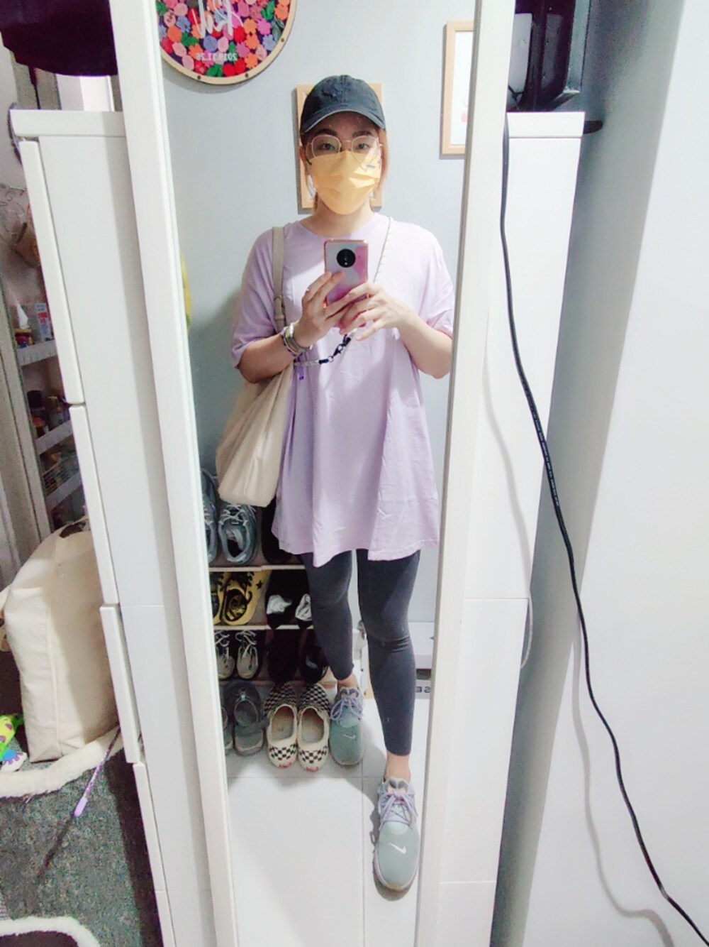 「wiwt、ootd、working style、hkgirl、oct 2021、sporty、causal、comfy、夏秋コーデ、yogapants」｜「Night Addictのアイテム（チュニック、パープル系）」を使った、Yukariveraさん（レディース・164cm）の秋コーディネートの1枚目の写真
