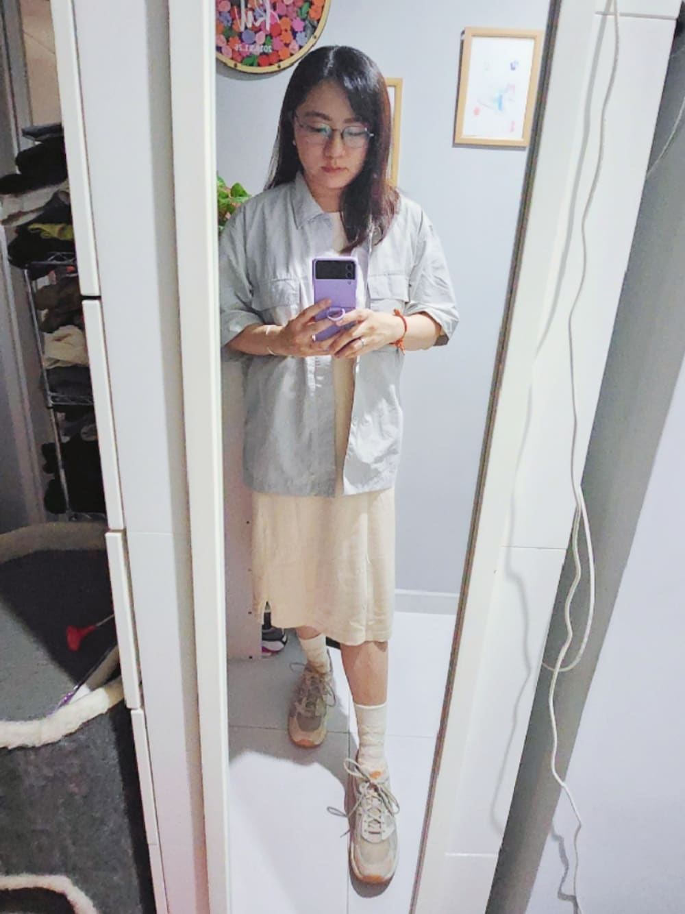 「ootd、wiwt、rainy、autumn、2024 Sep、hkgirl、微胖穿搭」｜「ASICSのアイテム（スニーカー、ベージュ系）」を使った、Yukariveraさん（レディース・165cm）の秋コーディネートの1枚目の写真
