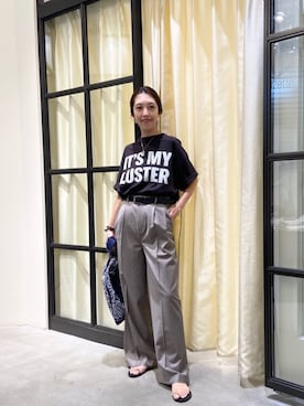 「Whim Gazette（ウィムガゼット）のフロントロゴTシャツ（Tシャツ/カットソー、グレー系）」を使った、wgmatsuさん（レディース・165cm）の夏コーディネート