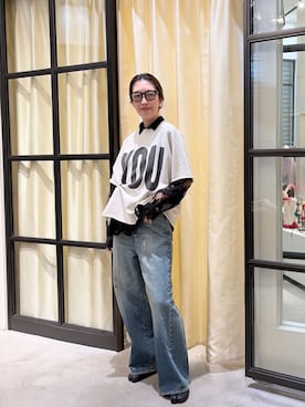 「Whim Gazette（ウィムガゼット）の刺繍レースシャツ（シャツ/ブラウス、ブラック系）」を使った、wgmatsuさん（レディース・165cm）の秋コーディネート
