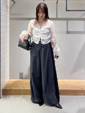「PAGEBOY（ページボーイ）のサイドベルトミニボストンバッグ（ショルダーバッグ、ブラック系）」を使った、静。さん（レディース・154cm）の秋コーディネート