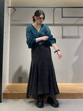「PAGEBOY（ページボーイ）の＜まるでデニム見え！/紫外線カット/接触冷感＞マルデニイレヘムスカート（デニムスカート）」を使った、静。さん（レディース・154cm）の夏コーディネート