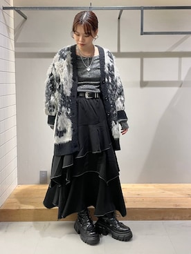 「PAGEBOY（ページボーイ）のレースアップトラックブーツ【ストレッチ/抗菌防臭/軽量/美脚】（ブーツ、ブラック系）」を使った、静。さん（レディース・154cm）の秋コーディネート