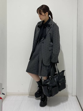 「PAGEBOY（ページボーイ）のレースアップトラックブーツ【ストレッチ/抗菌防臭/軽量/美脚】（ブーツ、ブラック系）」を使った、静。さん（レディース・154cm）の秋コーディネート
