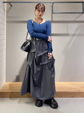 「PAGEBOY（ページボーイ）のWベルトボストンバッグ（ショルダーバッグ、ブラック系）」を使った、静。さん（レディース・154cm）の秋コーディネート