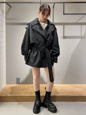 「PAGEBOY（ページボーイ）のレースアップトラックブーツ【ストレッチ/抗菌防臭/軽量/美脚】（ブーツ、ブラック系）」を使った、静。さん（レディース・154cm）の秋コーディネート