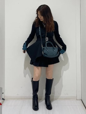 「PAGEBOY（ページボーイ）の【マルチファンクション】ハイショクレイヤードスリーブクルーネックニット（ニット/セーター、ブラック系）」を使った、静。さん（レディース・154cm）の秋コーディネート