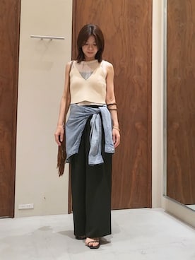 「GALLARDAGALANTE（ガリャルダガランテ）のリブニットブラ（ニット/セーター、ベージュ系）」を使った、gg_youko_さん（レディース・158cm）の夏コーディネート