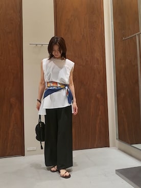 「GALLARDAGALANTE（ガリャルダガランテ）のバックフレアカットソー（Tシャツ/カットソー、ホワイト系）」を使った、gg_youko_さん（レディース・158cm）の夏コーディネート