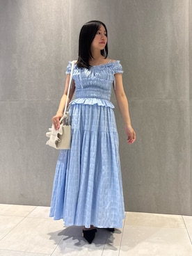 「JILL by JILL STUART（ジルバイジルスチュアート）の＜フリルトートミニ＞フェイクレザー（ショルダーバッグ、ホワイト系）」を使った、takeuchiさん（レディース・151cm）の夏コーディネート
