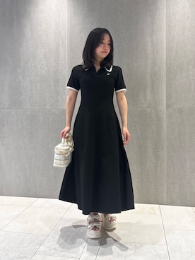 「JILL by JILL STUART（ジルバイジルスチュアート）のダブル襟半袖ポロシャツワンピース（ワンピース、ブラック系）」を使った、takeuchiさん（レディース・151cm）の夏コーディネート