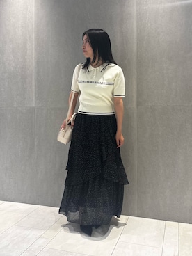 「JILL by JILL STUART（ジルバイジルスチュアート）のラインロゴポロニット（ニット/セーター、ホワイト系）」を使った、takeuchiさん（レディース・151cm）の夏コーディネート