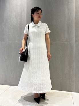 「JILL by JILL STUART（ジルバイジルスチュアート）のレースポロワンピース（ワンピース、ホワイト系）」を使った、takeuchiさん（レディース・151cm）の夏コーディネート