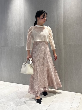 「JILL by JILL STUART（ジルバイジルスチュアート）のレイヤードレースキャミワンピース（ワンピース、ピンク系）」を使った、takeuchiさん（レディース・151cm）の夏コーディネート