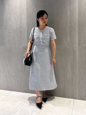 「JILL by JILL STUART（ジルバイジルスチュアート）のスカーフキルティングトート（ショルダーバッグ、ブラック系）」を使った、takeuchiさん（レディース・151cm）の夏コーディネート