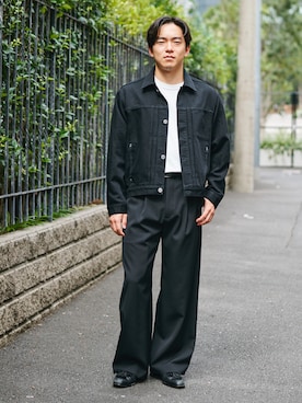 「PUBLIC TOKYO（パブリックトウキョウ）の【新色ブラック追加】極 －3℃TEE /ウォッシャブル/夏服/インナー/伸縮性/耐久性/洗濯可/通気性/冷感（Tシャツ/カットソー、ホワイト系）」を使った、PUBLIC TOKYO MENS さん（メンズ・176cm）の夏コーディネート