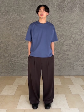 「PUBLIC TOKYO（パブリックトウキョウ）のクールタッチコットンTEE /接触冷感/コットン100％/ウォッシャブル/夏服/インナー/伸縮性/耐久性（Tシャツ/カットソー、ブルー系）」を使った、PUBLIC TOKYO MENS さん（メンズ・176cm）の夏コーディネート
