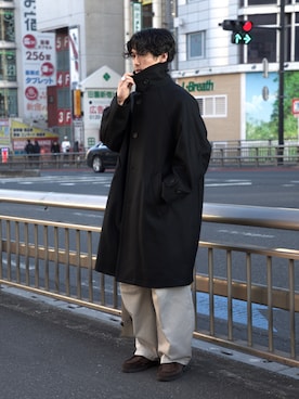 「アイテム（ステンカラーコート）」を使った、PUBLIC TOKYO MENS さん（メンズ・176cm）の冬コーディネート