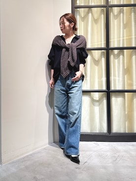 「Whim Gazette（ウィムガゼット）のルーズデニムパンツ/セットアップ可（デニムパンツ、ブルー系）」を使った、whim_hirasakiさん（レディース・157cm）の秋コーディネート