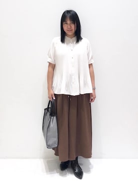 「grove（グローブ）のメタルパーツローファーパンプス【晴雨兼用】（その他シューズ、ブラック系）」を使った、ゅぅさん（レディース・150cm）の夏コーディネート