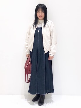 「grove（グローブ）のキレイに決まる!脇プリーツジャンドレ（ワンピース、ブルー系）」を使った、ゅぅさん（レディース・150cm）の秋コーディネート