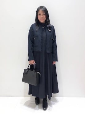 「grove（グローブ）の【雑誌掲載】ツイードコンパクトジャケット（ノーカラージャケット、ブルー系）」を使った、ゅぅさん（レディース・150cm）の冬コーディネート