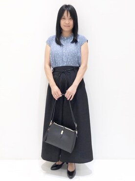 「grove（グローブ）の【ふわっと心地よい足入れ】やわここち（R）Vカットパンプス（日本製）（パンプス、ブラック系）」を使った、ゅぅさん（レディース・150cm）の夏コーディネート