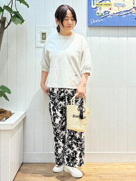 「Dessin（デッサン）の【360度可愛い】バックヘンリーカットソー5分袖（Tシャツ/カットソー、ベージュ系）」を使った、msatoさん（レディース・155cm）の春コーディネート