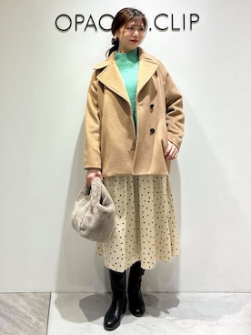 「アイテム（ピーコート、ベージュ系）」を使った、もんちゃんさん（レディース・167cm）の冬コーディネート