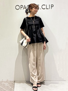 「OPAQUE.CLIP（オペークドットクリップ）の◆ペプラムドッキングカットソー【洗濯機洗い可】（Tシャツ/カットソー）」を使った、もんちゃんさん（レディース・167cm）の春コーディネート