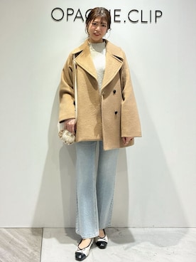 「アイテム（ピーコート、ベージュ系）」を使った、もんちゃんさん（レディース・167cm）の冬コーディネート