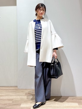 「アイテム（ノーカラーコート）」を使った、もんちゃんさん（レディース・167cm）の冬コーディネート