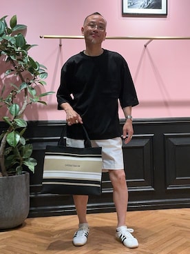 「DRESSTERIOR（ドレステリア）の【干場義雅×DRESSTERIOR】ICE CLEAR COTTON Tシャツ（Tシャツ/カットソー、ブラック系）」を使った、torigoeさん（メンズ・164cm）の夏コーディネート
