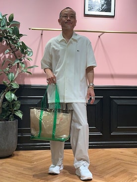 「DRESSTERIOR（ドレステリア）の【セットアップ可/ウォッシャブル】SOLOTEX ストレッチパンツ（その他パンツ、ベージュ系）」を使った、torigoeさん（メンズ・164cm）の夏コーディネート