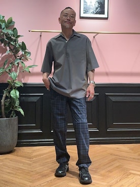 「DRESSTERIOR（ドレステリア）の【セットアップ可/ウォッシャブル/高通気性】DotAir チェック SET UP パンツ（その他パンツ、ブルー系）」を使った、torigoeさん（メンズ・164cm）の春コーディネート