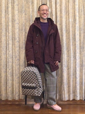 「アイテム（スウェット、パープル系）」を使った、torigoeさん（メンズ・164cm）の秋コーディネート
