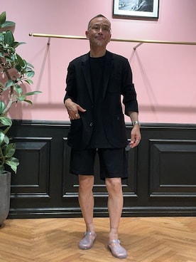 「DRESSTERIOR（ドレステリア）の【セットアップ可/接触冷感/UVカット/ウォッシャブル】AIRTOOL クールストレッチジャケット（テーラードジャケット、ブラック系）」を使った、torigoeさん（メンズ・164cm）の夏コーディネート