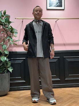 「DRESSTERIOR（ドレステリア）の【撥水/透湿素材/ウォッシャブル】LIMONTA ハイスペックパーカー（ブルゾン、ブラック系）」を使った、torigoeさん（メンズ・164cm）の夏コーディネート