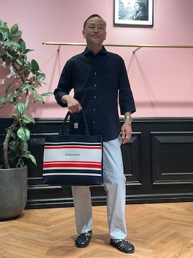 「DRESSTERIOR（ドレステリア）のストレッチメッシュベルト（ベルト、ホワイト系）」を使った、torigoeさん（メンズ・164cm）の春コーディネート