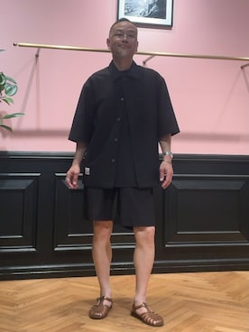 「DRESSTERIOR（ドレステリア）の【接触冷感/UVカット/ウォッシャブル/Safari5月号掲載】AIRTOOL ハーフスリーブシャツ（シャツ/ブラウス、ブラウン系）」を使った、torigoeさん（メンズ・164cm）の春コーディネート