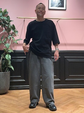 「DRESSTERIOR（ドレステリア）の【干場義雅×DRESSTERIOR】ICE CLEAR COTTON Tシャツ（Tシャツ/カットソー、ブラック系）」を使った、torigoeさん（メンズ・164cm）の春コーディネート