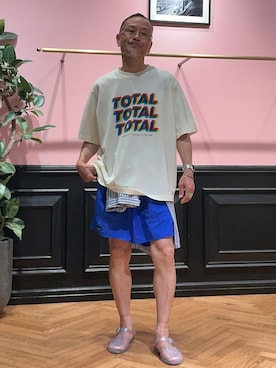 「DRESSTERIOR（ドレステリア）のTHOMAS MASON ストライプシャツ（シャツ/ブラウス、ブルー系）」を使った、torigoeさん（メンズ・164cm）の夏コーディネート