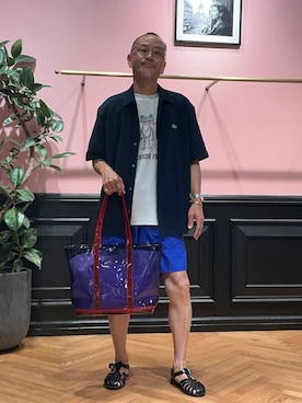 「DRESSTERIOR（ドレステリア）の【接触冷感／抗菌防臭／消臭】ICE CLEAR COTTON フロッグオーバーフィットTシャツ（Tシャツ/カットソー、ホワイト系）」を使った、torigoeさん（メンズ・164cm）の夏コーディネート