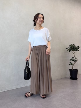 「Jena espace merveilleux(ジェナ エスパスメルヴェイユ)のリラックスカットソー(Tシャツ/カットソー、ホワイト系)」を使った、minr666さん(レディース・156cm)の夏コーディネート